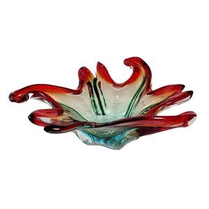 Vintage Large Italian Murano Sommerso Art Glass Sculpted Centerpiece 8" Bowl